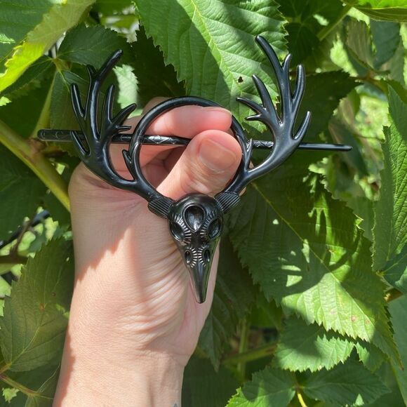 Gothic Black Antler Hair Accessory with matching hair pin Vintage inspired - Picture 4 of 7